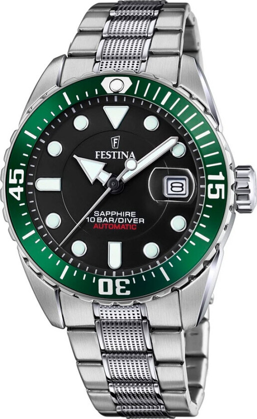 Automatic F20480/2 - Automatisk - Grønn Sølv - Herreklokker - Rustfritt stål - ledd m/pin - Safir