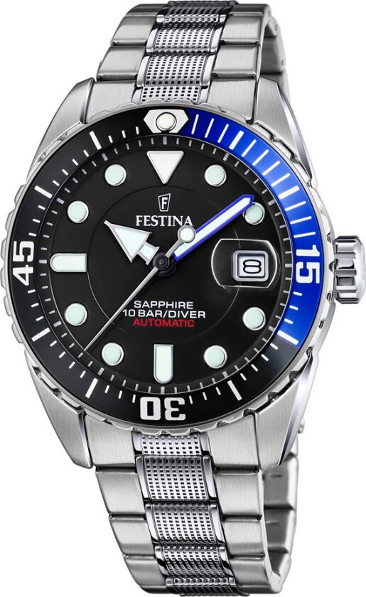 Automatic F20480/3 - Automatisk - Blå Sort Sølv - Herreklokker - Rustfritt stål - ledd m/pin - Safir