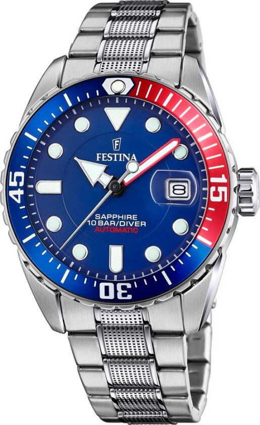 Automatic F20480/1 - Automatisk - Blå Rød Sølv - Herreklokker - Rustfritt stål - ledd m/pin - Safir