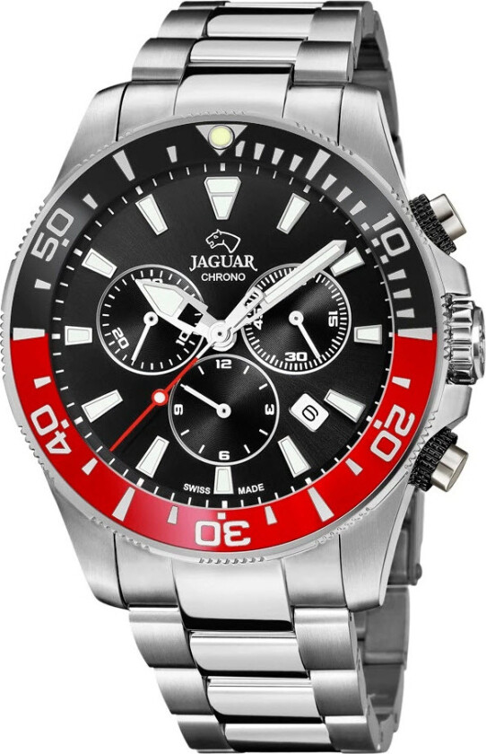 Executive Diver Chronograph J861/5 - Kvarts - Rød Sort Sølv - Herreklokker - Rustfritt stål - ledd m/pin - Safir