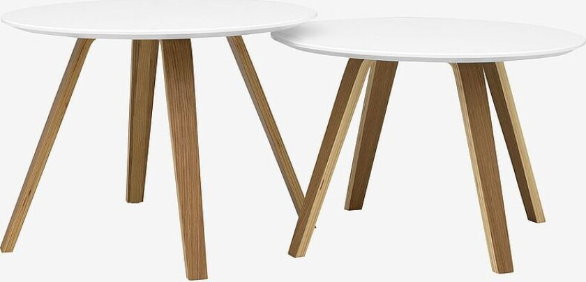 Bord sett hvit/eik 2 stk. H40/44 Ø60, Hvit