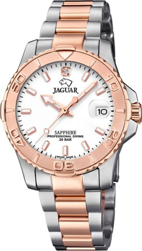 Lady Executive Diver J871/1 - Kvarts - Rosegull Sølv - Dameklokker - Rustfritt stål - ledd m/pin - Safir
