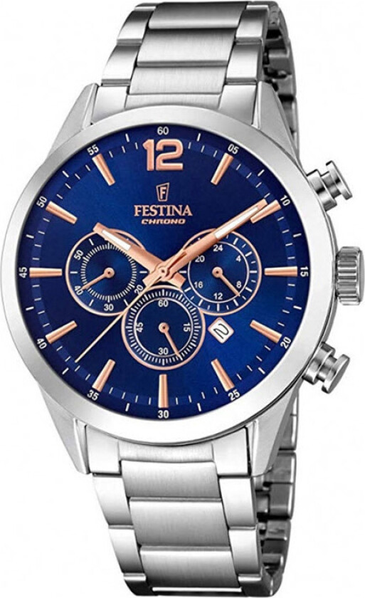 Chronograph F20343/9 - Kvarts - Sølv - Herreklokker - Rustfritt stål - ledd m/pin - Mineral