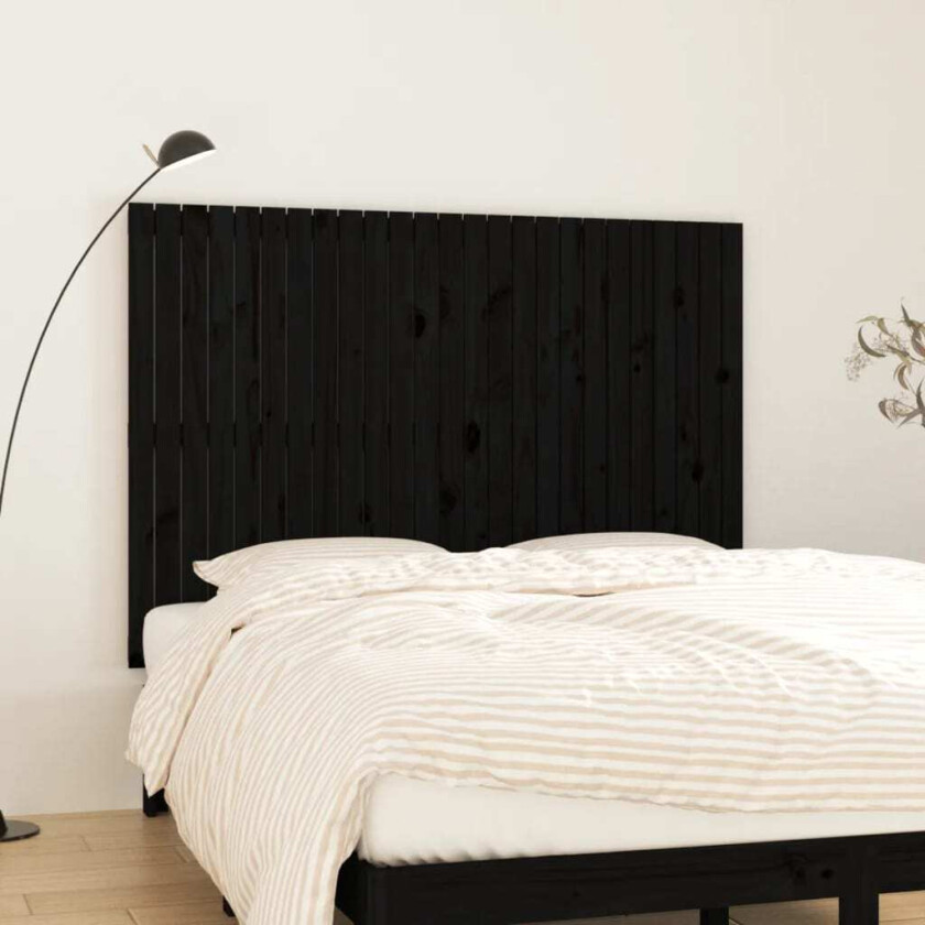 Veggmontert sengegavl svart 159,5x3x110 cm heltre furu
