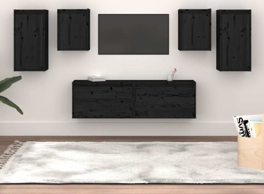 TV-benker 6 stk svart heltre furu