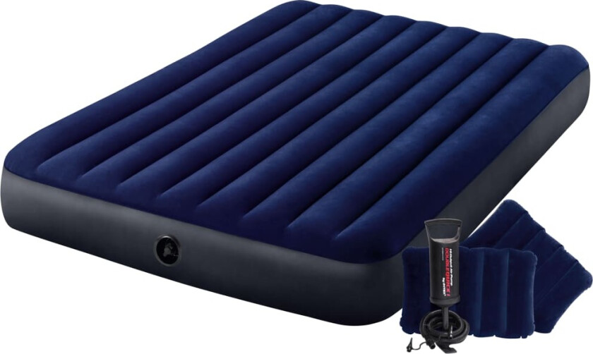 Dura-Beam Oppblåsbar luftmadrass med pumpe 152x203x25 cm blå