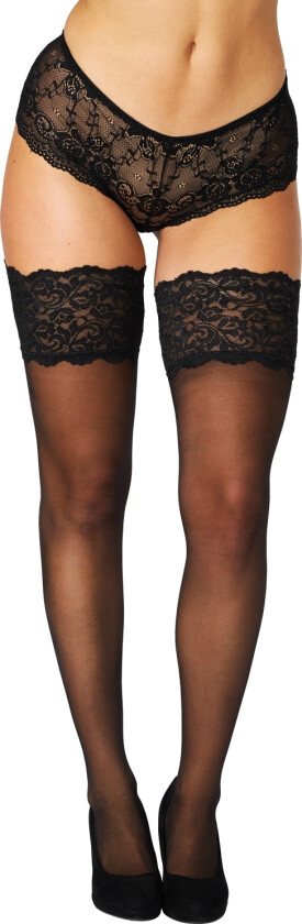 Merian Selvsittende Strømper med Bred Blondekant - Svart - S/M