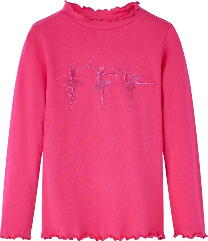 T-skjorte for barn med lange ermer knallrosa 140