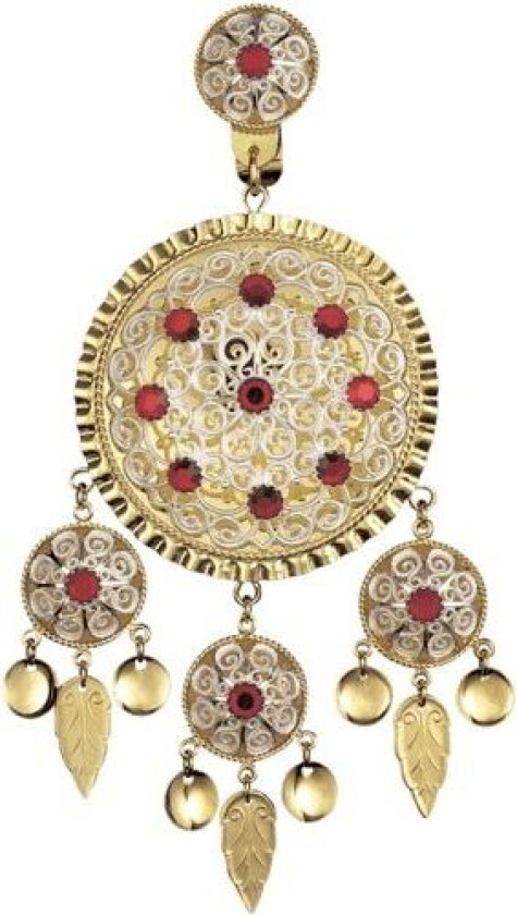 Dalar liten Hardanger i 830 hvitt og forgylt sølv med rød sten