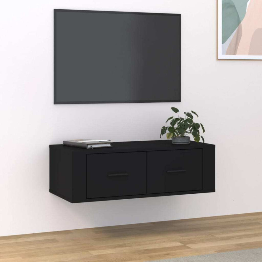 Hengende TV-benk svart 80x36x25 cm konstruert tre