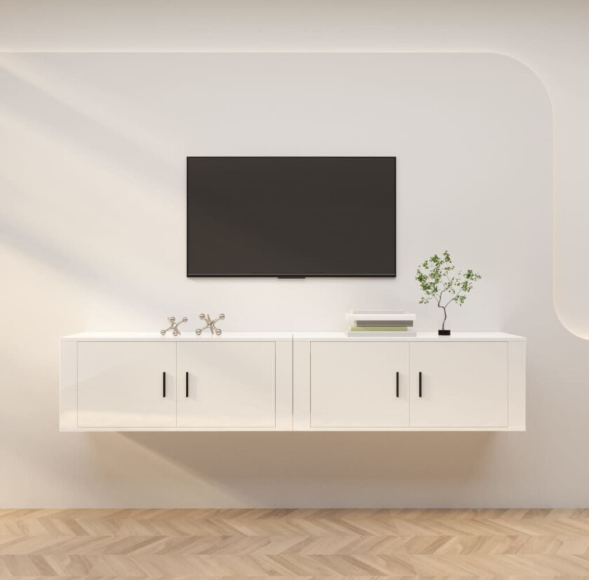 Vegghengte TV-benker 2 stk høyglans hvit 100x34,5x40 cm