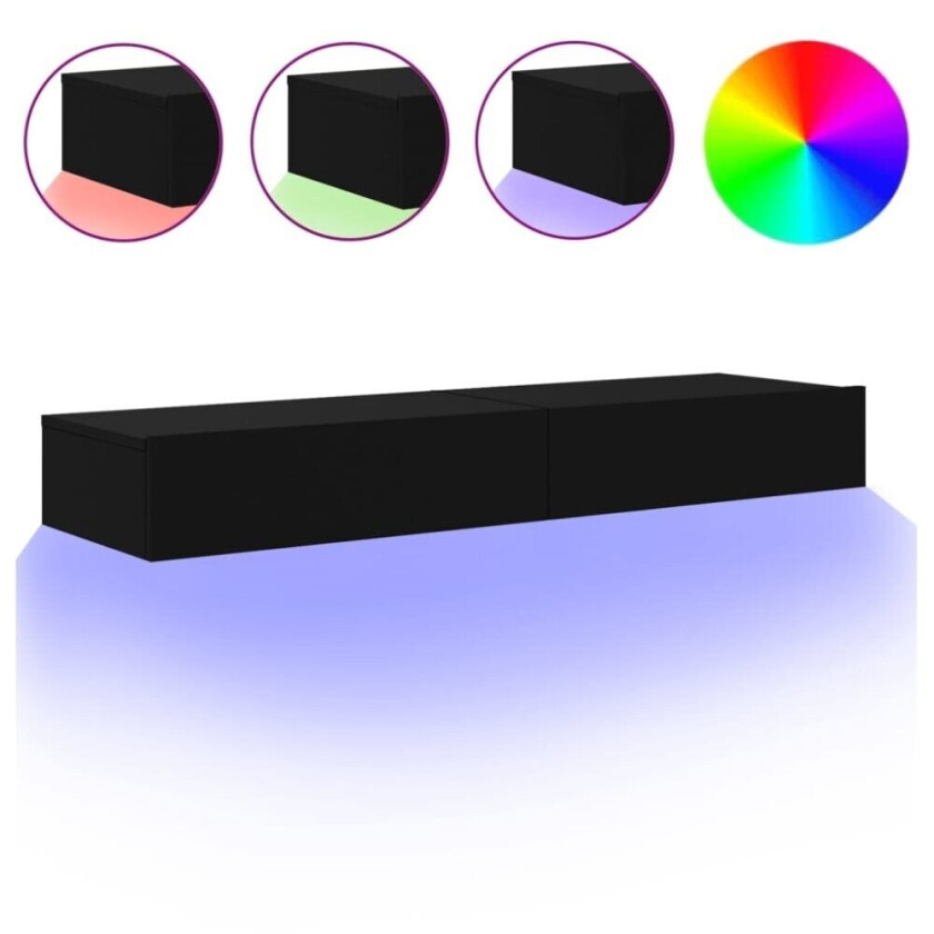 TV-benker med LED-lys 2 stk svart 60x35x15,5 cm