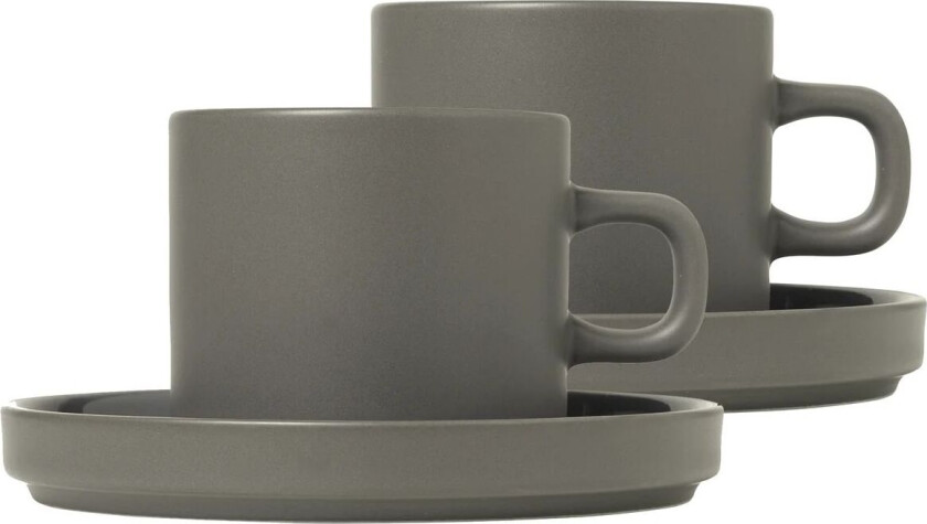 Pilar kaffekopp med fat 2-stk. Pewter