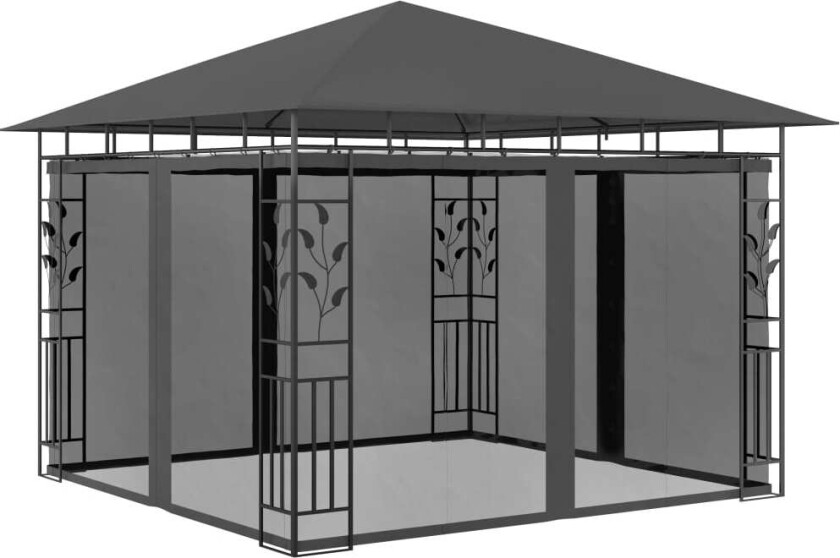 Paviljong med myggnett 3x3x2,73 m antrasitt 180 g/m²