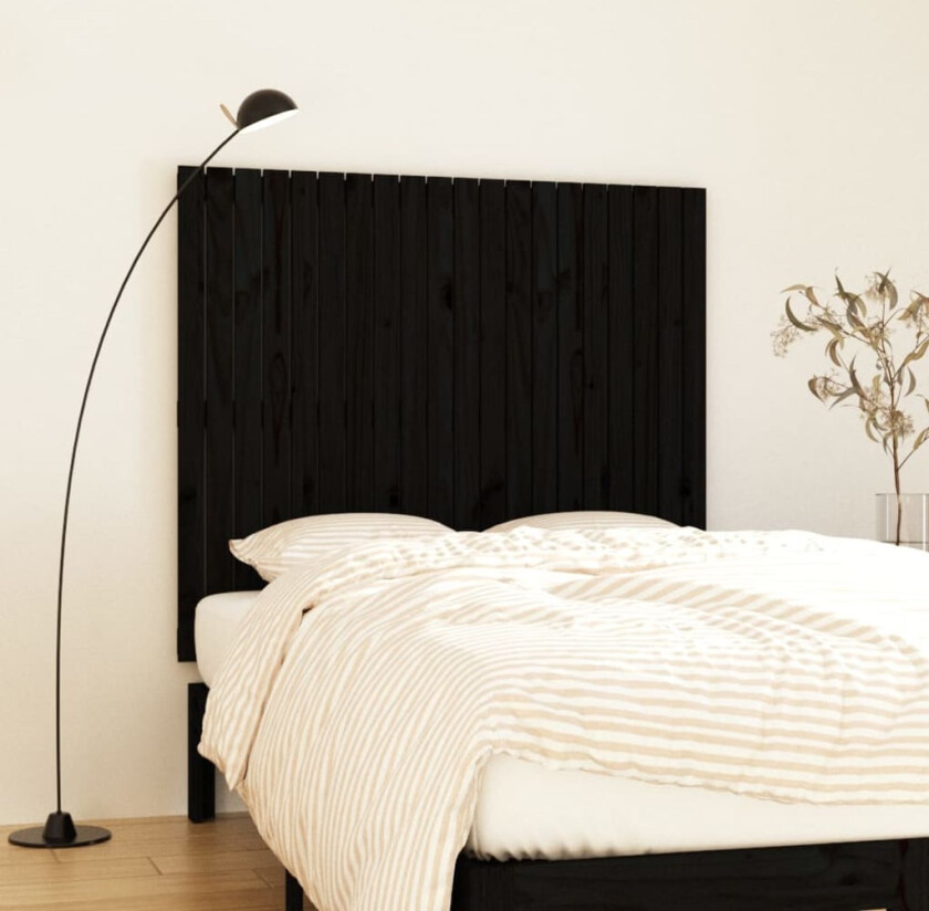Veggmontert sengegavl svart 127,5x3x110 cm heltre furu