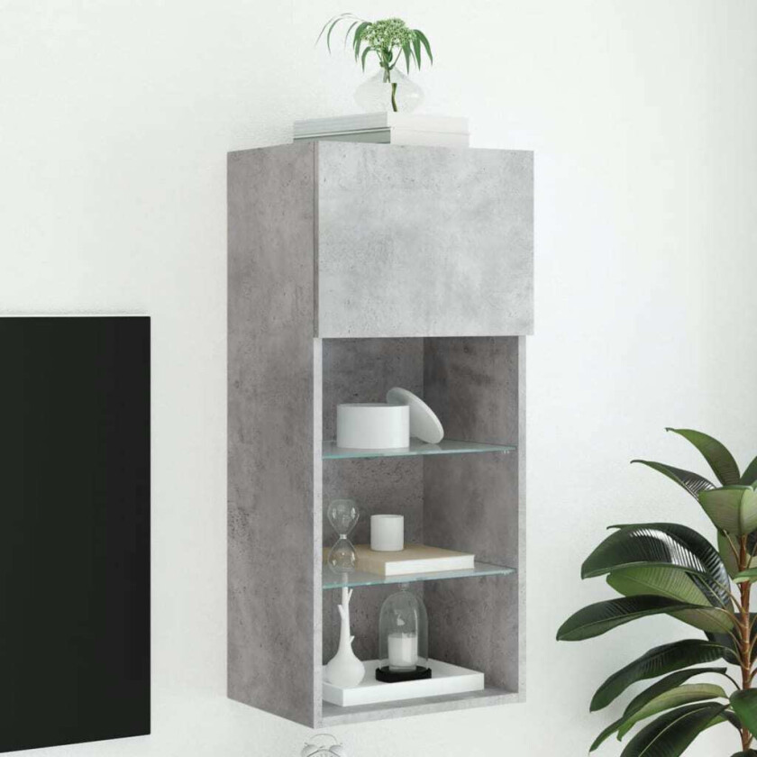 TV-benk med LED-lys betonggrå 40,5x30x90 cm