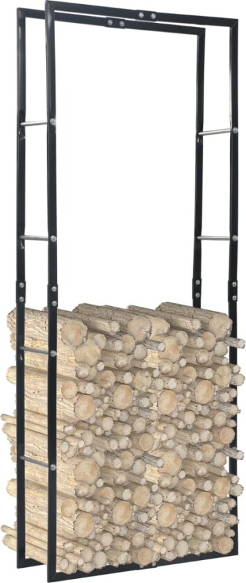 Vedstativ svart 80x25x200 cm stål