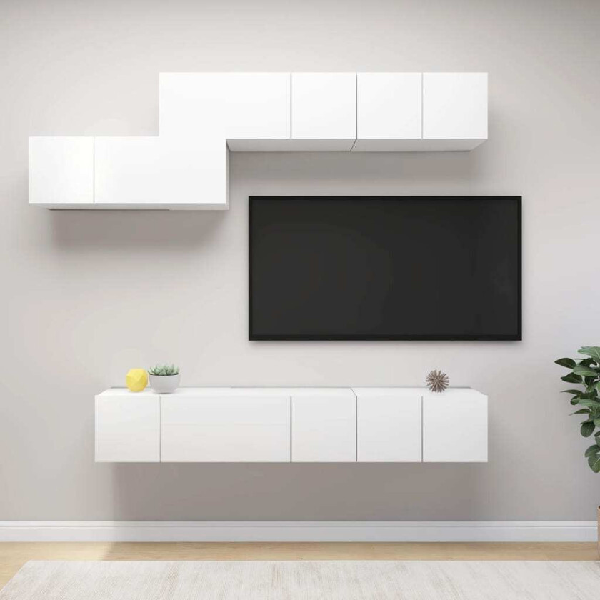 TV-benksett 7 deler hvit sponplate