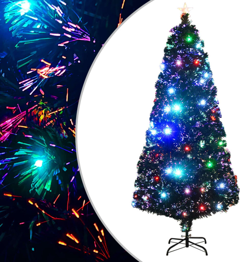 Forhåndsbelyst juletre med stativ 180 cm fiberoptikk