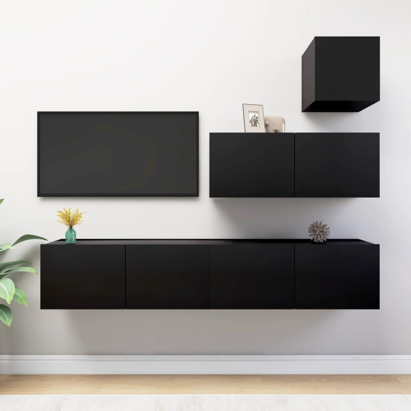 TV-benksett 4 deler svart sponplate