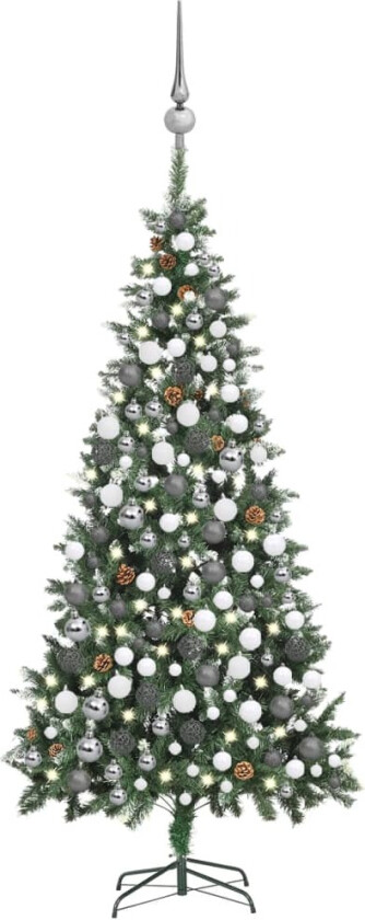 Forhåndsbelyst kunstig juletre med kulesett og kongler 210 cm