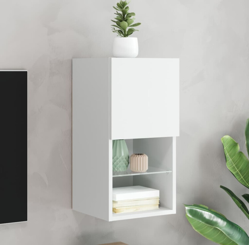 TV-benk med LED-lys hvit 30,5x30x60 cm