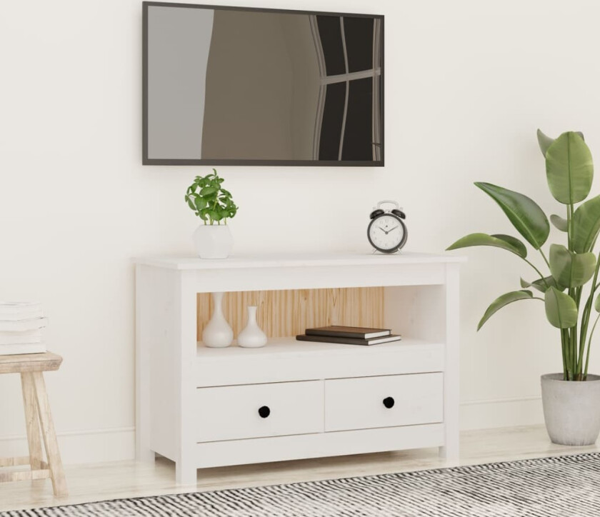TV-benk hvit 79x35x52 cm heltre furu