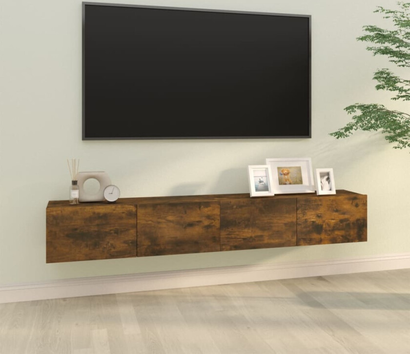 Vegghengte TV-benker 2 stk røkt eik 100x30x30 cm konstruert tre