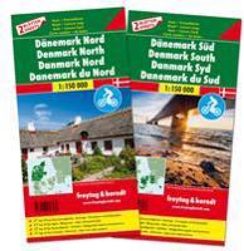 Denmark North - South Road Map, 2 Sheets with Biking Routes 1:150 000