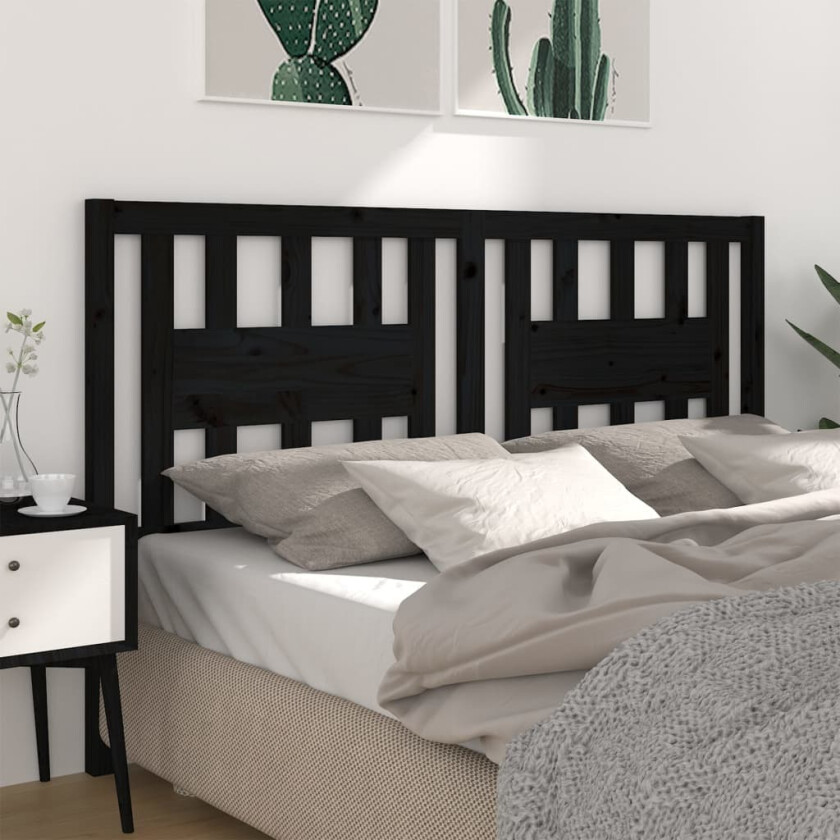 Sengegavl svart 206x4x100 cm heltre furu