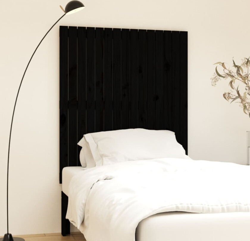 Veggmontert sengegavl svart 95,5x3x110 cm heltre furu
