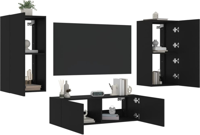 Vegghengte TV-benker med LED 3 stk svart