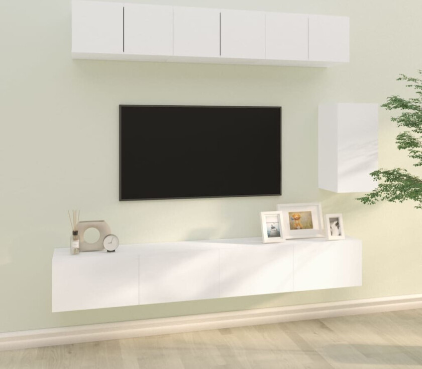 TV-skapsett 6 deler hvit konstruert tre