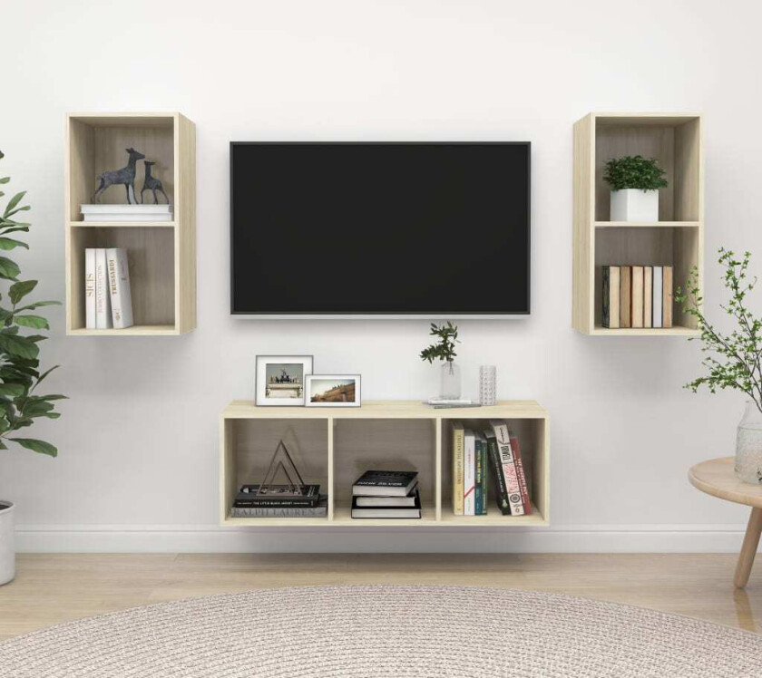 TV-benksett 3 stk sonoma eik sponplate