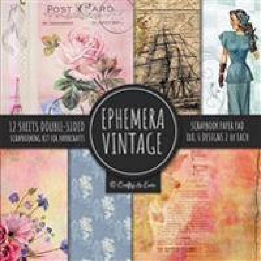 Ephemera Vintage Scrapbook Paper Pad 8x8 Scrapbooking Kit for Papercrafts, Cardmaking, DIY Crafts, Old Retro Theme, Decoupage Designs