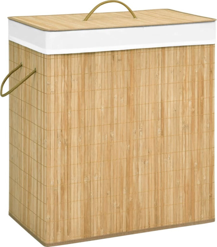 Skittentøyskurv med 2 seksjoner bambus 100 L