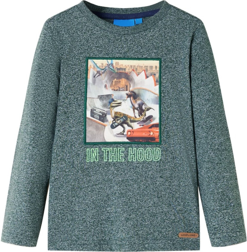 T-skjorte for barn med lange ermer mørkegrønn melert 116