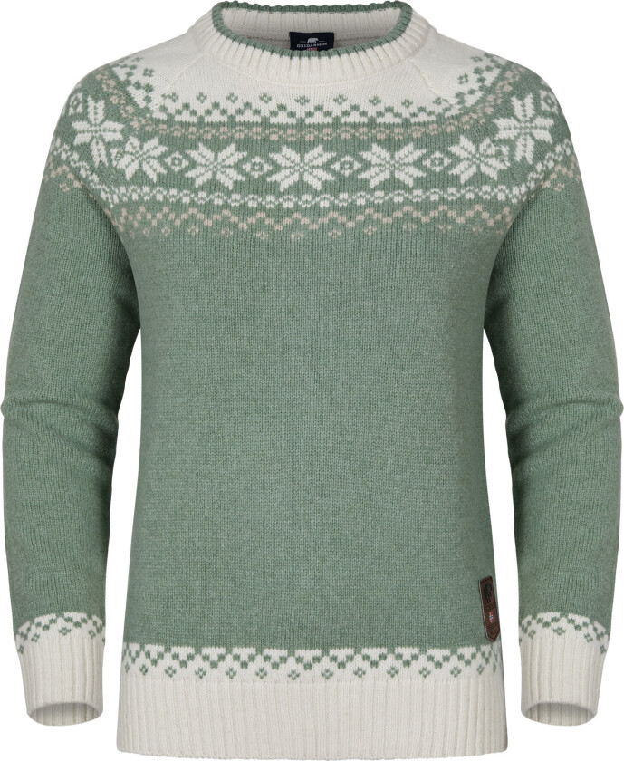 Women’s Snøkrystall Round Neck Ullgenser S, Green/White/Beige