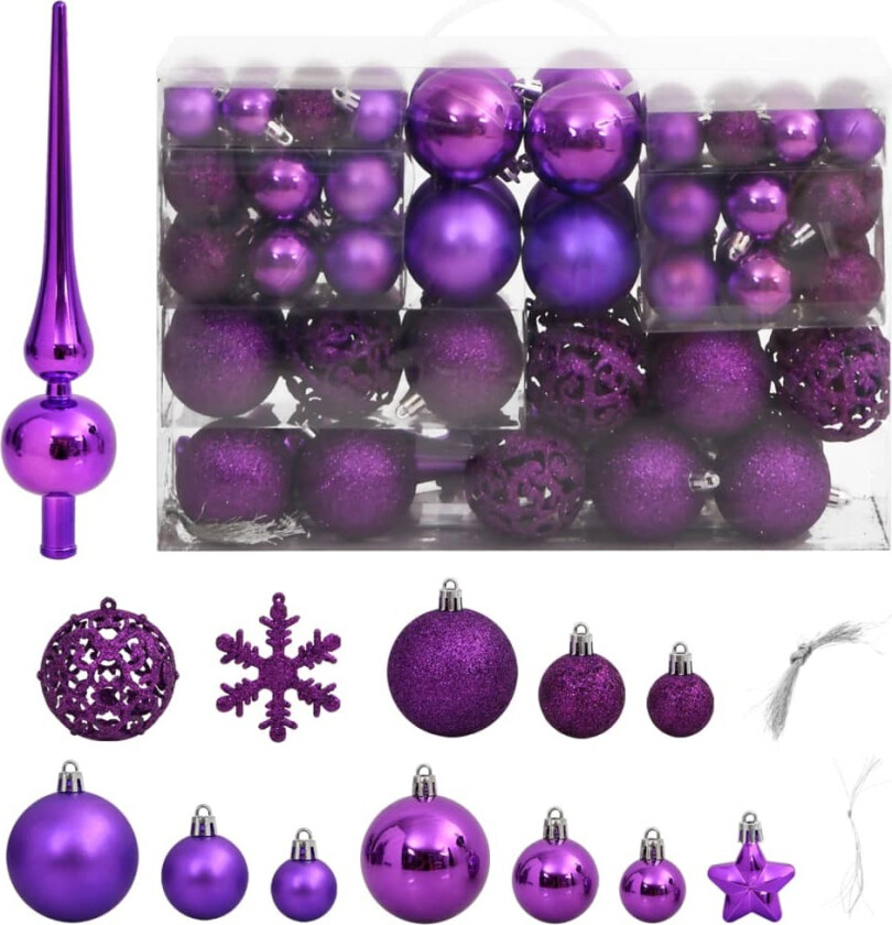 Julekulesett 111 deler lilla polystyren