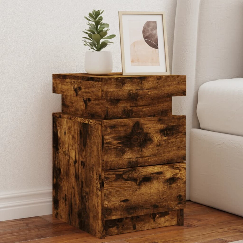 Nattbord med LED 2 stk røkt eik 35x39x55 cm