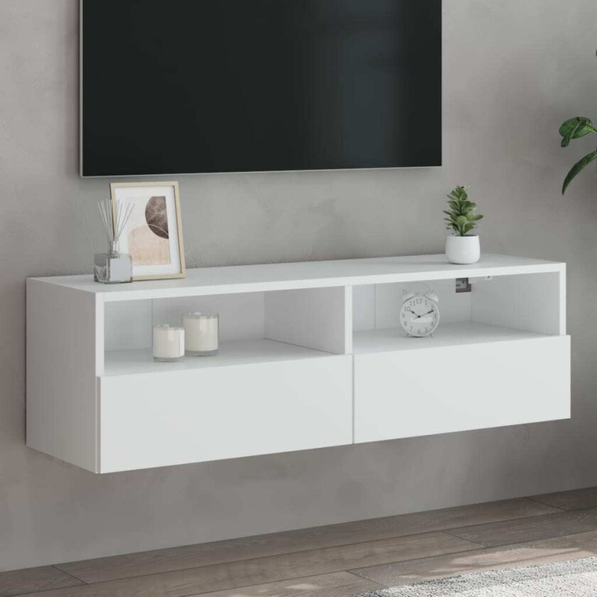 Vegghengt TV-benk hvit 100x30x30 cm konstruert tre