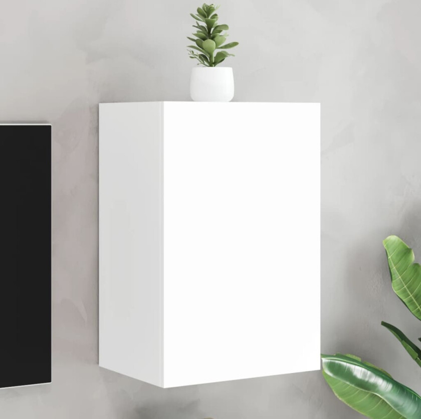 Vegghengt TV-benk hvit 40,5x30x60 cm konstruert tre