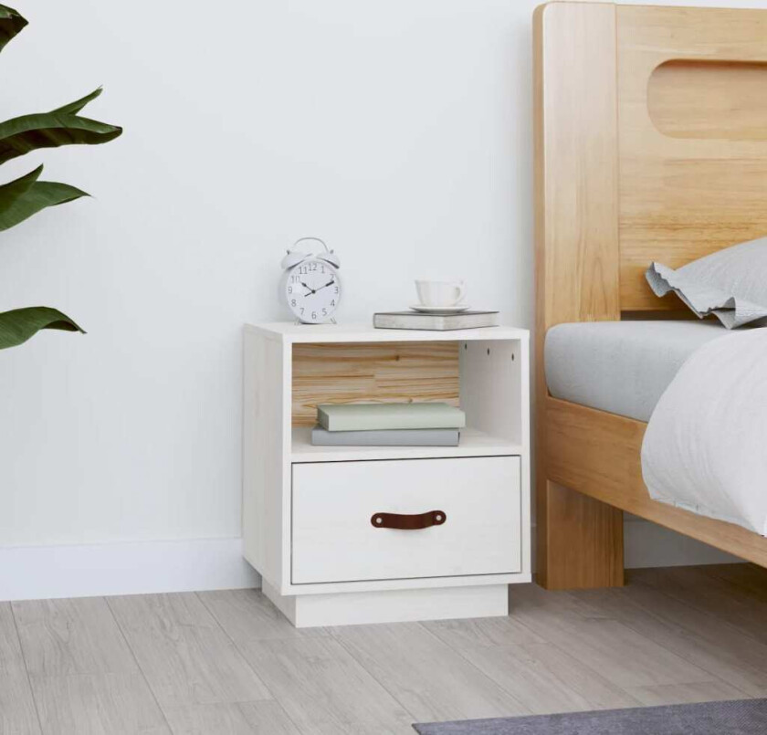 Nattbord hvit 40x34x45 cm heltre furu