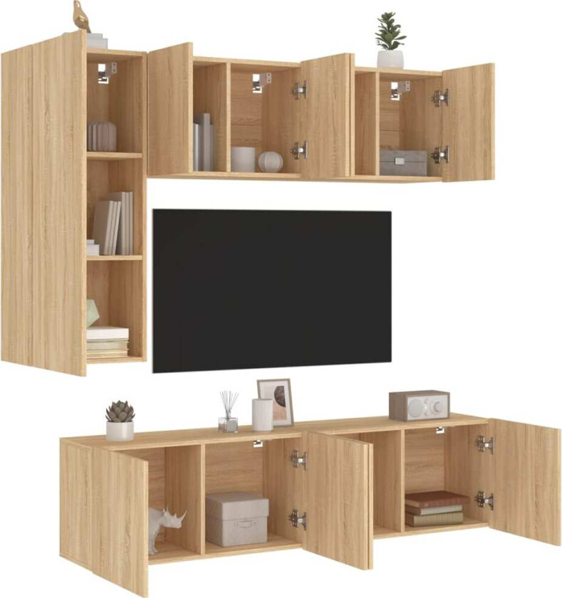 Vegghengte TV-enheter 5 deler sonoma eik konstruert tre