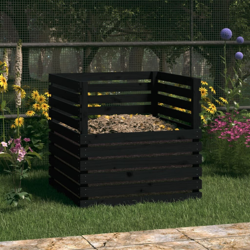 Kompostkasse svart 80x80x78 cm heltre furu