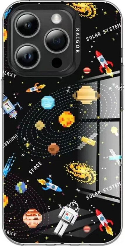 iPhone 15 Pro Pixel Series Håndverker Deksel m. Pikselert Print - Svart