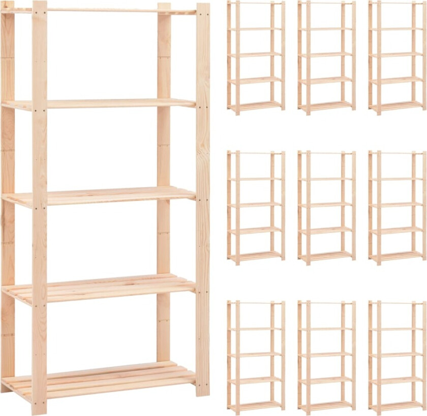 Bilde av Lagringshyller 5 etasjer 10stk 80x38x170 heltre furu 250 kg
