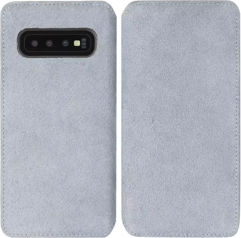 Broby Slim Wallet Samsung Galaxy S10+ (Plus) Semsket Skinn Flip Deksel med Lommebok - Grå