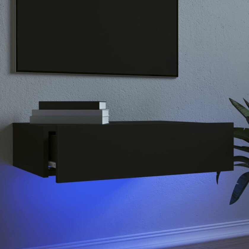 TV-benk med LED-lys svart 60x35x15,5 cm