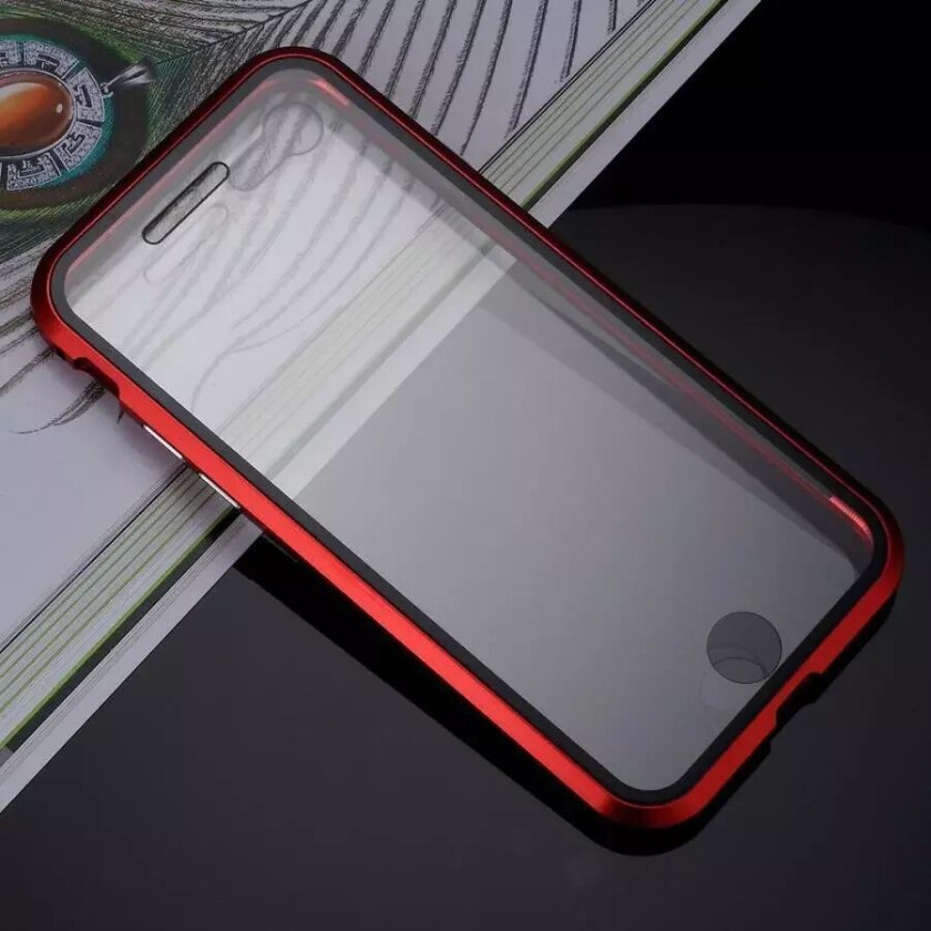 iPhone SE (2022/2020)/8/7 360⁰ Magnetisk Deksel m. Glass Front & Bak - Rød